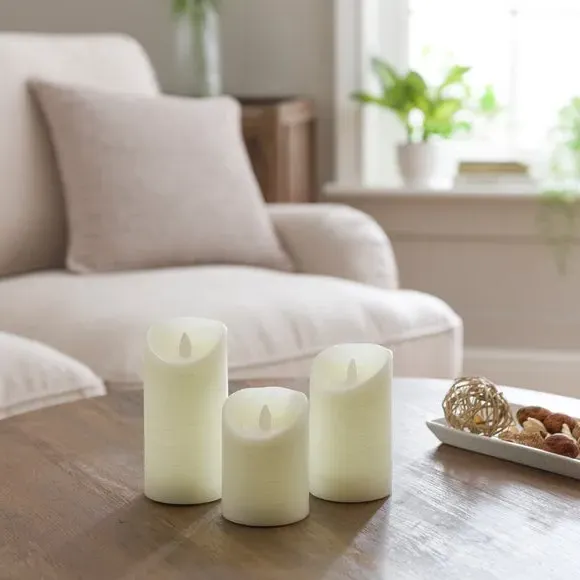 3-Piece LED Pillar Candle Set - Natural