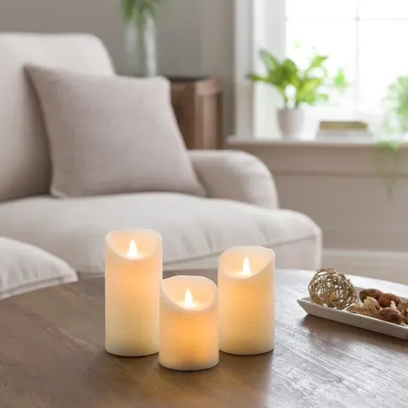 3-Piece LED Pillar Candle Set - Natural image