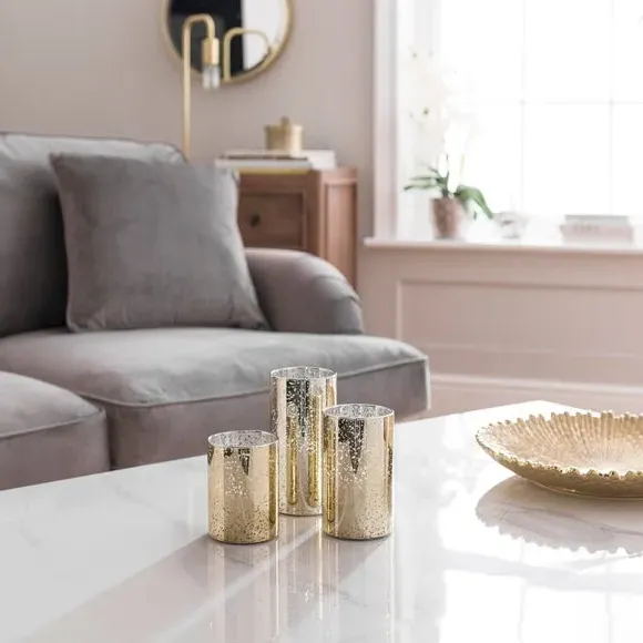 3-Piece LED Pillar Candles - Gold, Glass