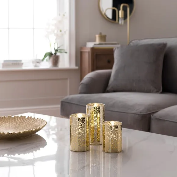 3-Piece LED Pillar Candles - Gold, Glass image