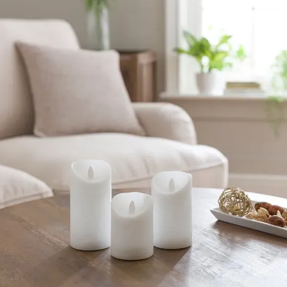 3-Piece LED Pillar Candles - White, Flameless
