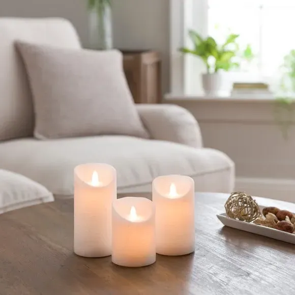 3-Piece LED Pillar Candles - White, Flameless image