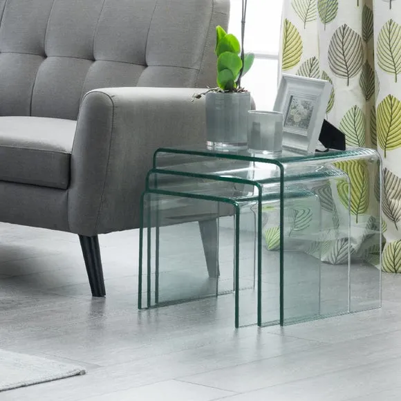 3-Piece Nest Tables - Clear, Tempered Glass image