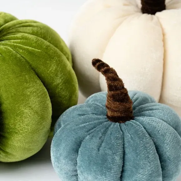3-Piece Pumpkin Decor Set - Blue, Velvet