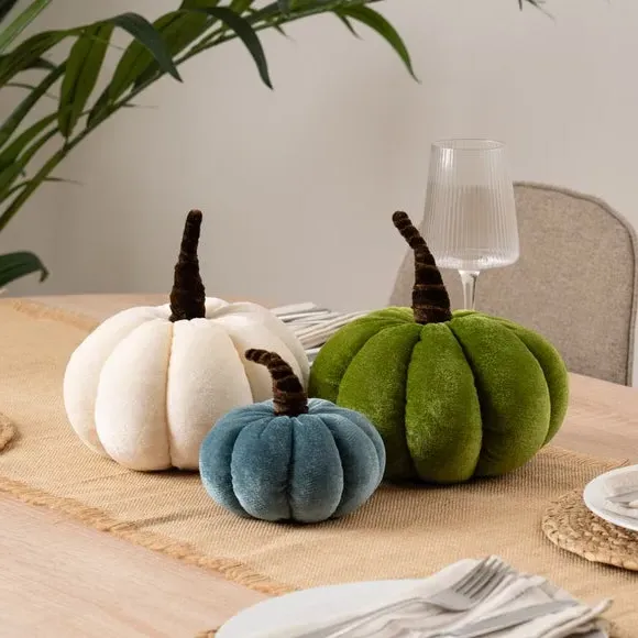 3-Piece Pumpkin Decor Set - Blue, Velvet image