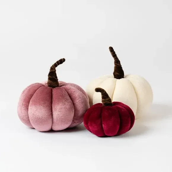 3-Piece Pumpkin Decor Set - Pink, Velvet