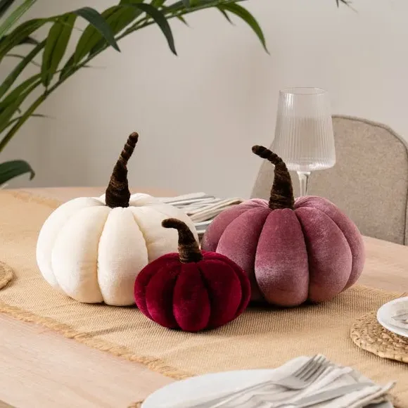 3-Piece Pumpkin Decor Set - Pink, Velvet
