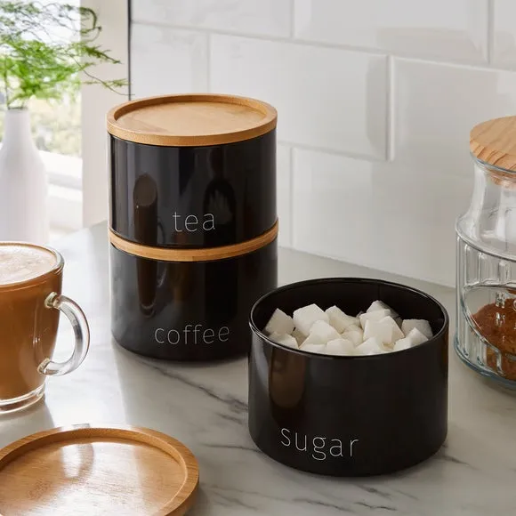 3-Piece Stacking Canisters - Black, Steel