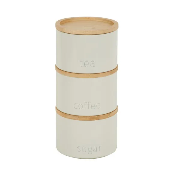 3-Piece Stacking Canisters - Cream, Steel