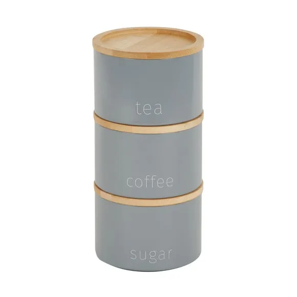 3-Piece Stacking Canisters - Grey, Steel