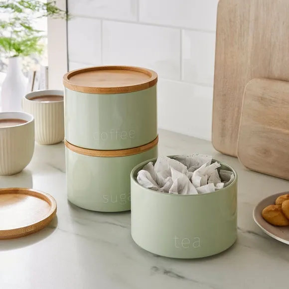 3-Piece Stacking Canisters - Sage, Steel