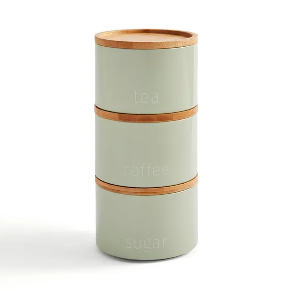 3-Piece Stacking Canisters - Sage, Steel
