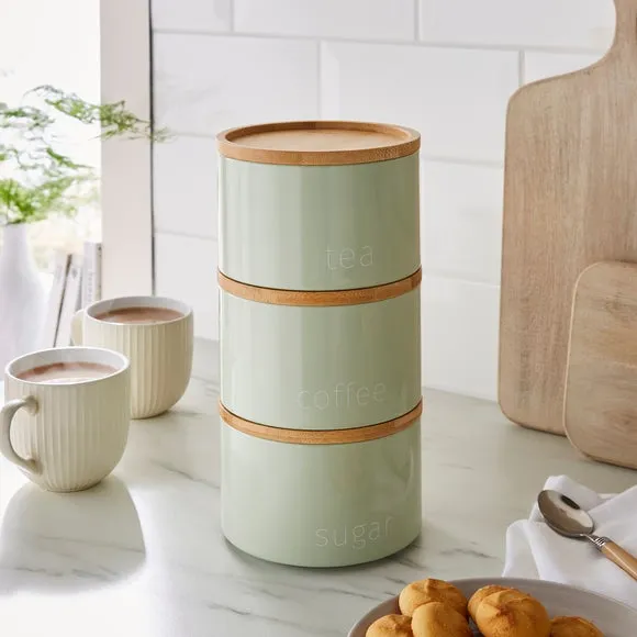 3-Piece Stacking Canisters - Sage, Steel