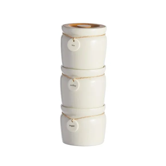 3-Piece Stacking Canisters Set - Cream, Stoneware image