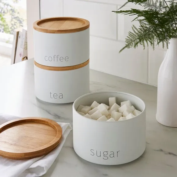 3-Piece Stacking Canisters - White, Steel