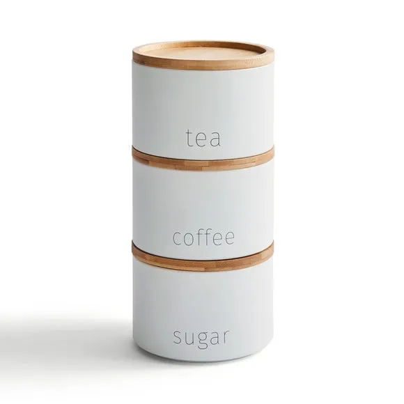 3-Piece Stacking Canisters - White, Steel