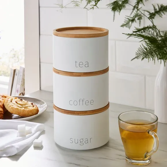3-Piece Stacking Canisters - White, Steel