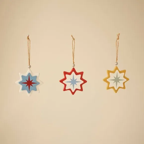 3-Piece Star Hanging Decorations - Wood