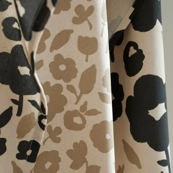 3-Piece Tea Towel Set Floral - Black/White Cotton
