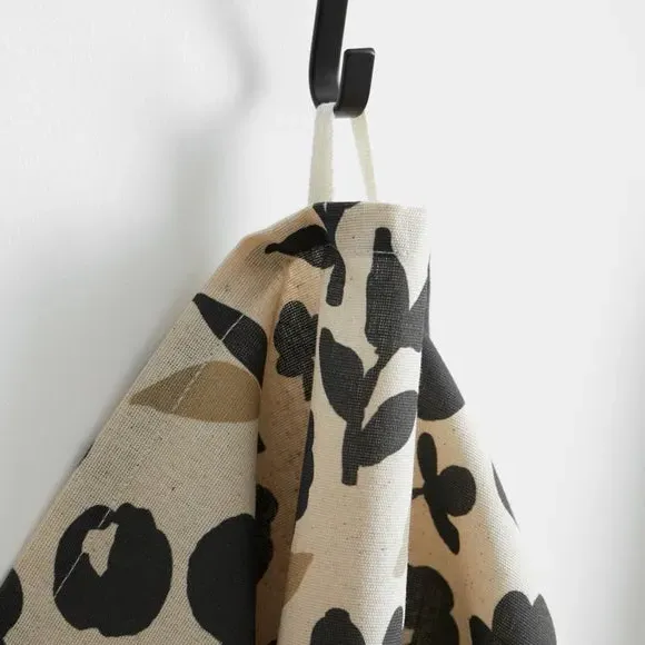 3-Piece Tea Towel Set Floral - Black/White Cotton
