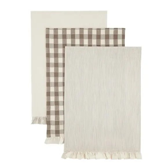 3-Piece Tea Towel Set Striped - Natural Cotton