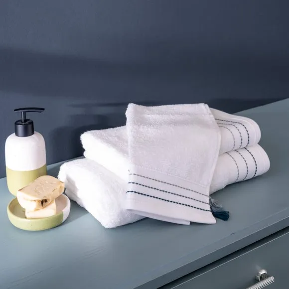 3-Piece Towel Set with Embroidery - Blue, Cotton