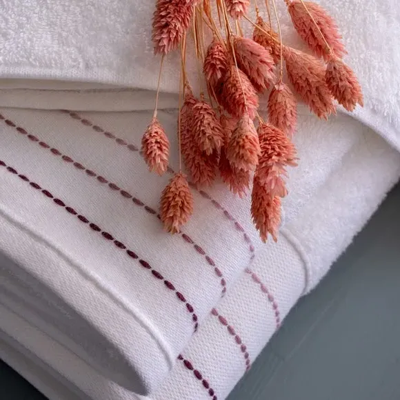 3-Piece Towel Set with Embroidery - Blue, Cotton