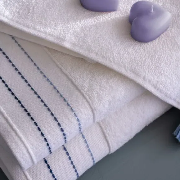 3-Piece Towel Set with Embroidery - Blue, Cotton