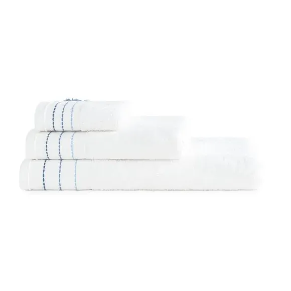 3-Piece Towel Set with Embroidery - Blue, Cotton