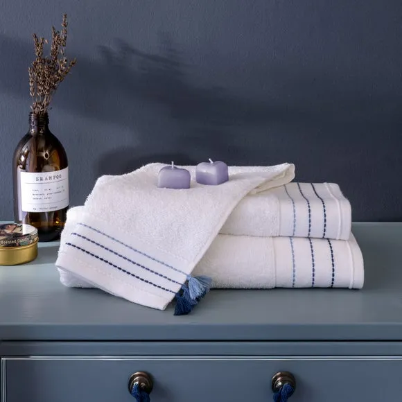 3-Piece Towel Set with Embroidery - Blue, Cotton image