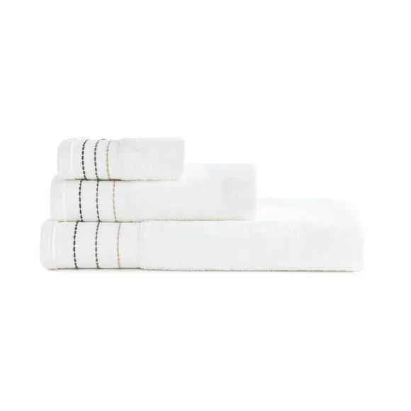 3-Piece Towel Set with Embroidery - Brown, Cotton