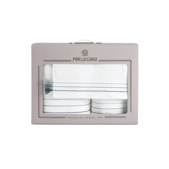 3-Piece Towel Set with Embroidery - Cotton