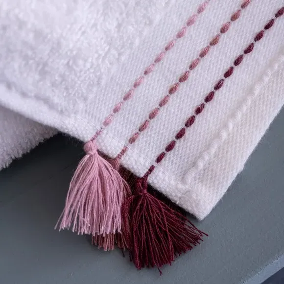 3-Piece Towel Set with Embroidery - Pink, Cotton