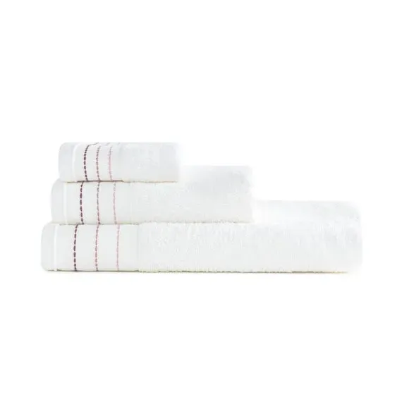 3-Piece Towel Set with Embroidery - Pink, Cotton