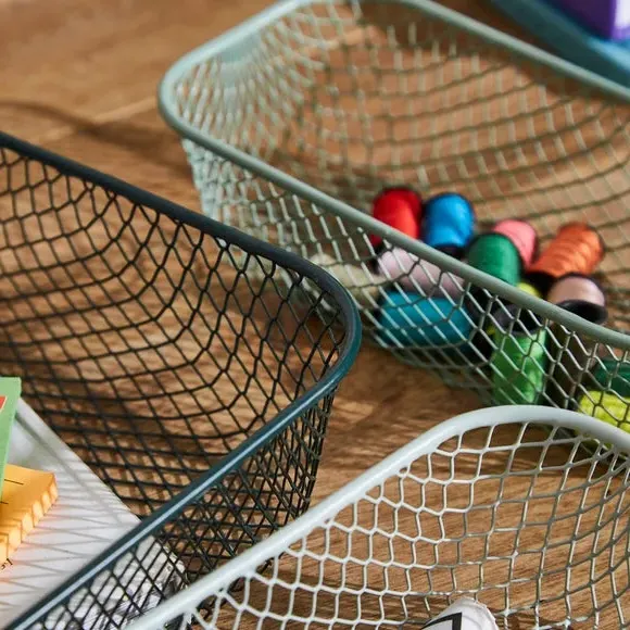 3-Piece Wire Storage Baskets - Green, Metal