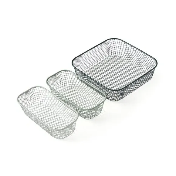 3-Piece Wire Storage Baskets - Green, Metal