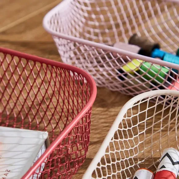 3-Piece Wire Storage Baskets - Pink, Metal