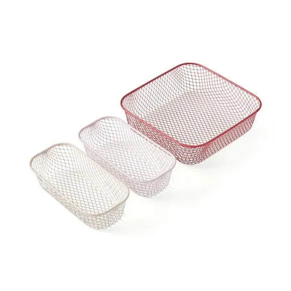 3-Piece Wire Storage Baskets - Pink, Metal