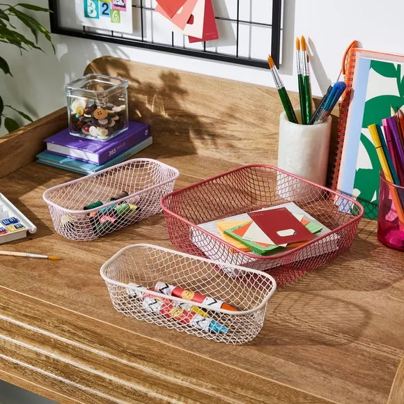 3-Piece Wire Storage Baskets - Pink, Metal