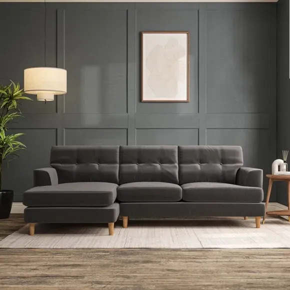 3-Seater Chaise Sofa with High Legs - Charcoal