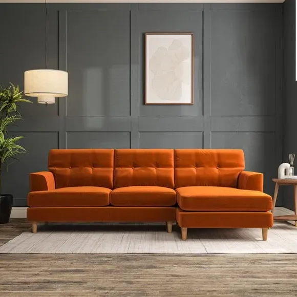 3-Seater Chaise Sofa with High Legs - Ginger