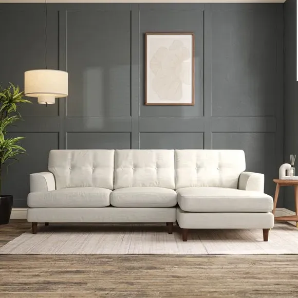 3-Seater Chaise Sofa with High Legs - Ivory