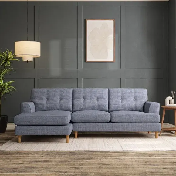 3-Seater Chaise Sofa with High Legs - Navy