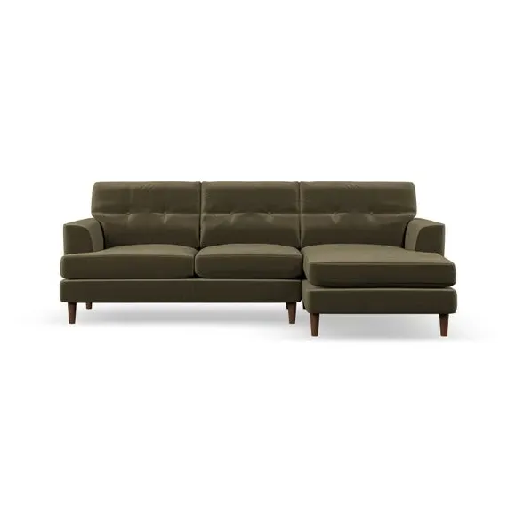 3-Seater Chaise Sofa with High Legs - Olive