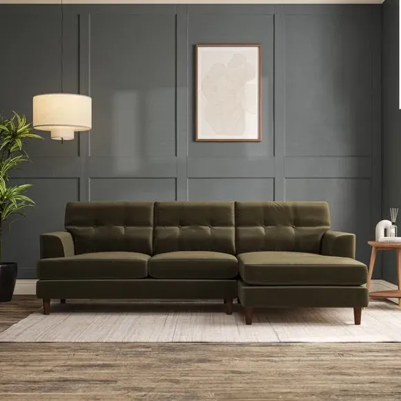 3-Seater Chaise Sofa with High Legs - Olive