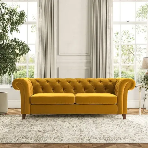 3-Seater Chesterfield Sofa - Amber Gold, Velvet image