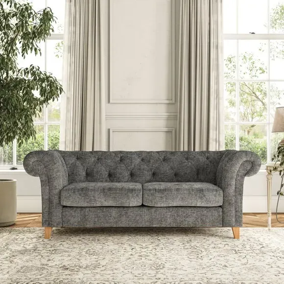 3-Seater Chesterfield Sofa - Charcoal, Chenille