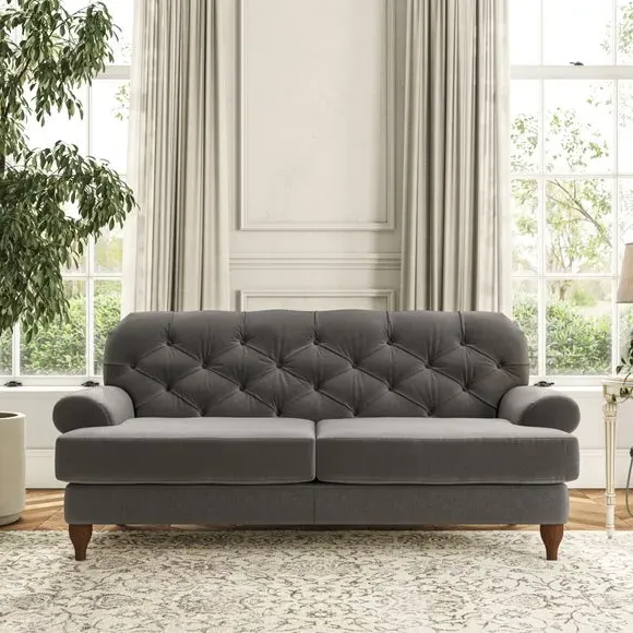 3-Seater Chesterfield Sofa - Charcoal, Velvet