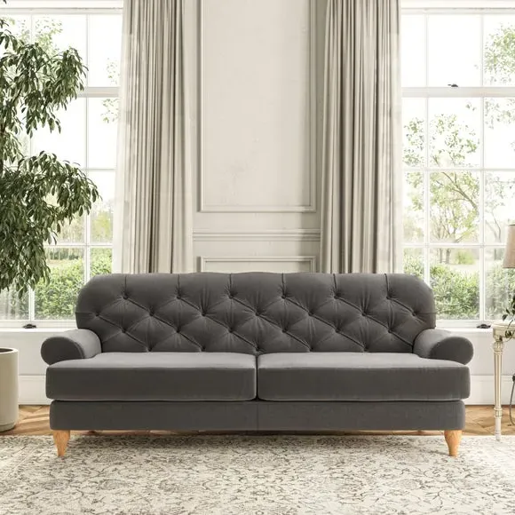 3-Seater Chesterfield Sofa - Charcoal, Velvet