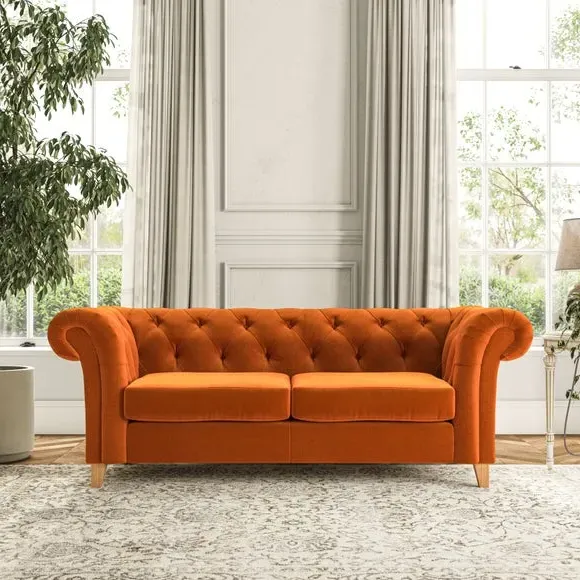 3-Seater Chesterfield Sofa - Ginger, Velvet